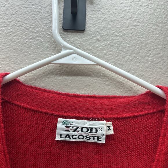 Vintage IZOD LACOSTE Red Knit Cardigan 70s 80s RARE BLUE CROC Sz M Button Men’s - Picture 3 of 5